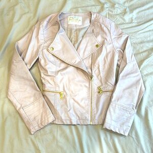 Faux leather baby pinkish with rose hue colored jacket